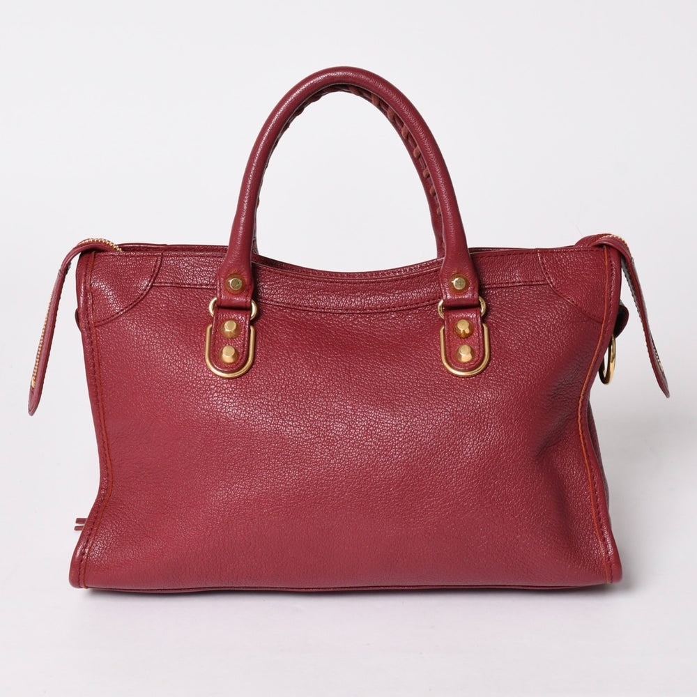極美品 BALENCIAGA バレンシアガ メタリック エッジ シティ ハンドバッグ 2WAY 432831 レザー ワインレッド ゴールド金具 中古 4a002859