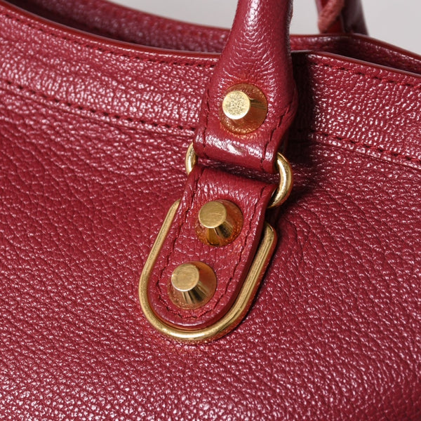 極美品 BALENCIAGA バレンシアガ メタリック エッジ シティ ハンドバッグ 2WAY 432831 レザー ワインレッド ゴールド金具 中古 4a002859
