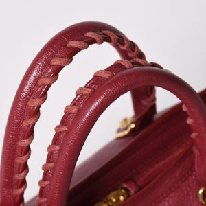 極美品 BALENCIAGA バレンシアガ メタリック エッジ シティ ハンドバッグ 2WAY 432831 レザー ワインレッド ゴールド金具 中古 4a002859