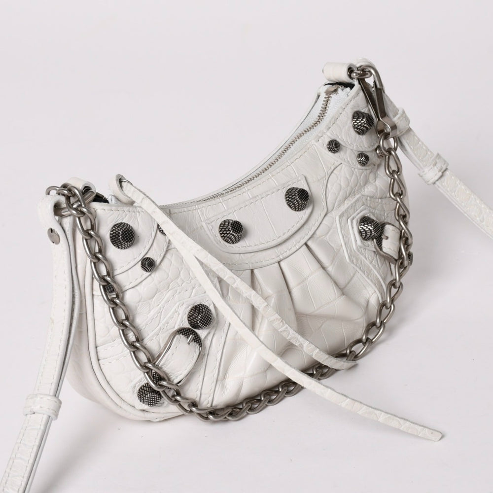 極美品 BALENCIAGA バレンシアガ ルカゴール ミニバッグ レザー カルフスキン ホワイト シルバー金具 ショルダーバッグ 695514 中古 4a002731