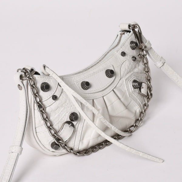 極美品 BALENCIAGA バレンシアガ ルカゴール ミニバッグ レザー カルフスキン ホワイト シルバー金具 ショルダーバッグ 695514 中古 4a002731