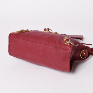極美品 BALENCIAGA バレンシアガ メタリック エッジ シティ ハンドバッグ 2WAY 432831 レザー ワインレッド ゴールド金具 中古 4a002859