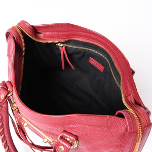 極美品 BALENCIAGA バレンシアガ メタリック エッジ シティ ハンドバッグ 2WAY 432831 レザー ワインレッド ゴールド金具 中古 4a002859
