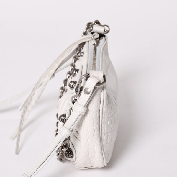 極美品 BALENCIAGA バレンシアガ ルカゴール ミニバッグ レザー カルフスキン ホワイト シルバー金具 ショルダーバッグ 695514 中古 4a002731