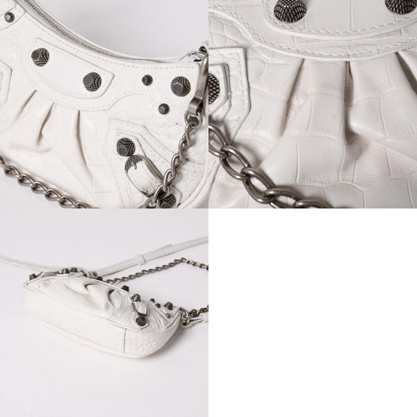 極美品 BALENCIAGA バレンシアガ ルカゴール ミニバッグ レザー カルフスキン ホワイト シルバー金具 ショルダーバッグ 695514 中古 4a002731