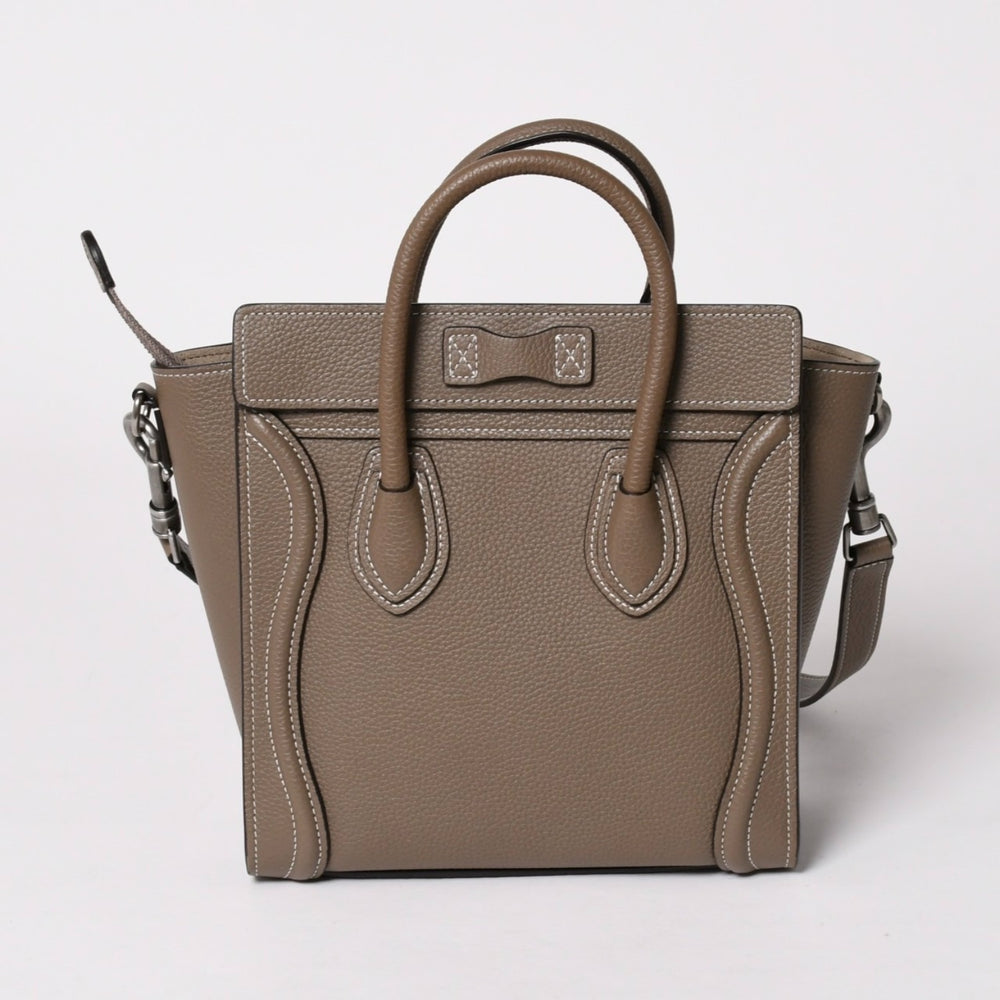 極美品 CELINE セリーヌ ハンドバッグ ショルダーバッグ 2way ラゲージナノショッパー カーフスキン メタルブラック金具 スリ ベージュ 中古 4a002837