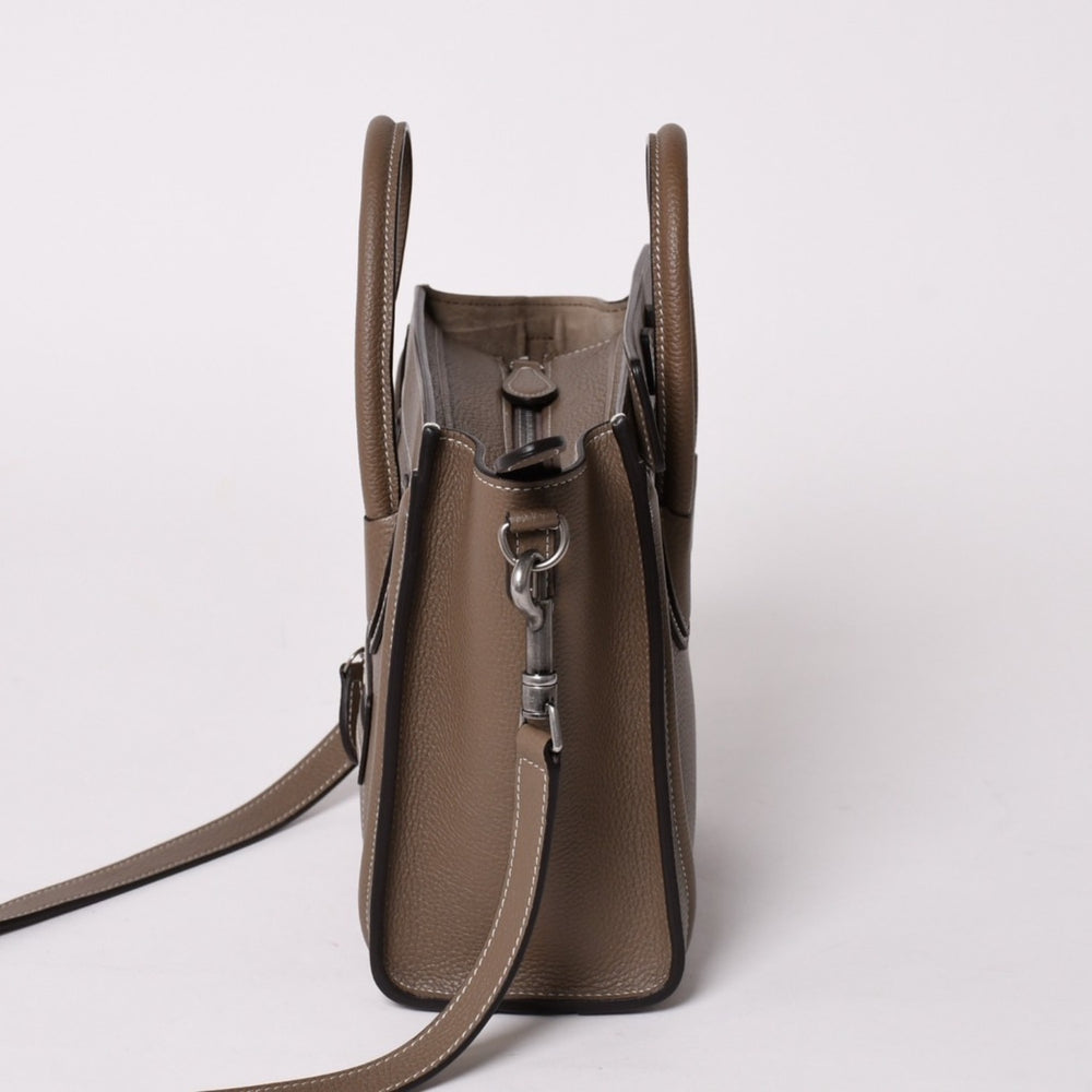 Very Good Condition CELINE Handbag Shoulder Bag 2way Luggage Nano Shopper Calfskin Metal Black Hardware Suri Beige Used 4a002837
