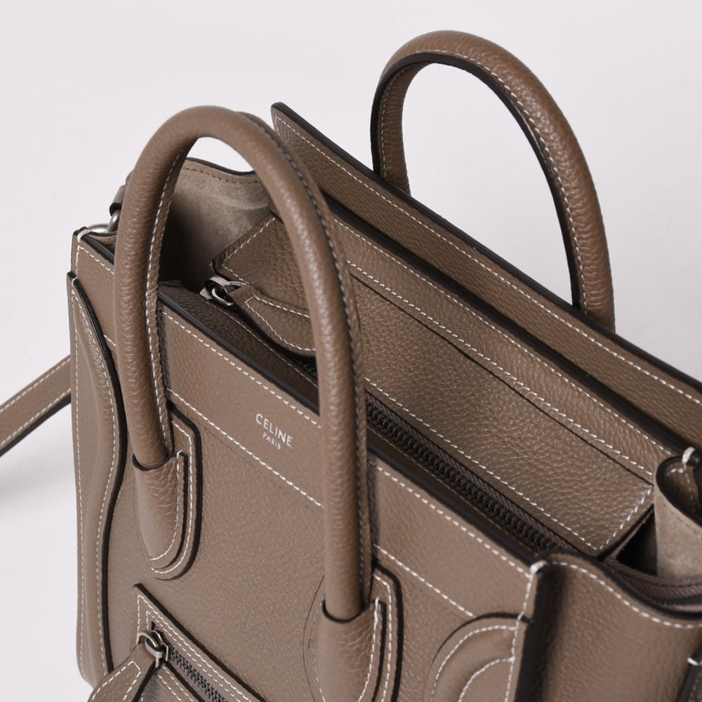 極美品 CELINE セリーヌ ハンドバッグ ショルダーバッグ 2way ラゲージナノショッパー カーフスキン メタルブラック金具 スリ ベージュ 中古 4a002837