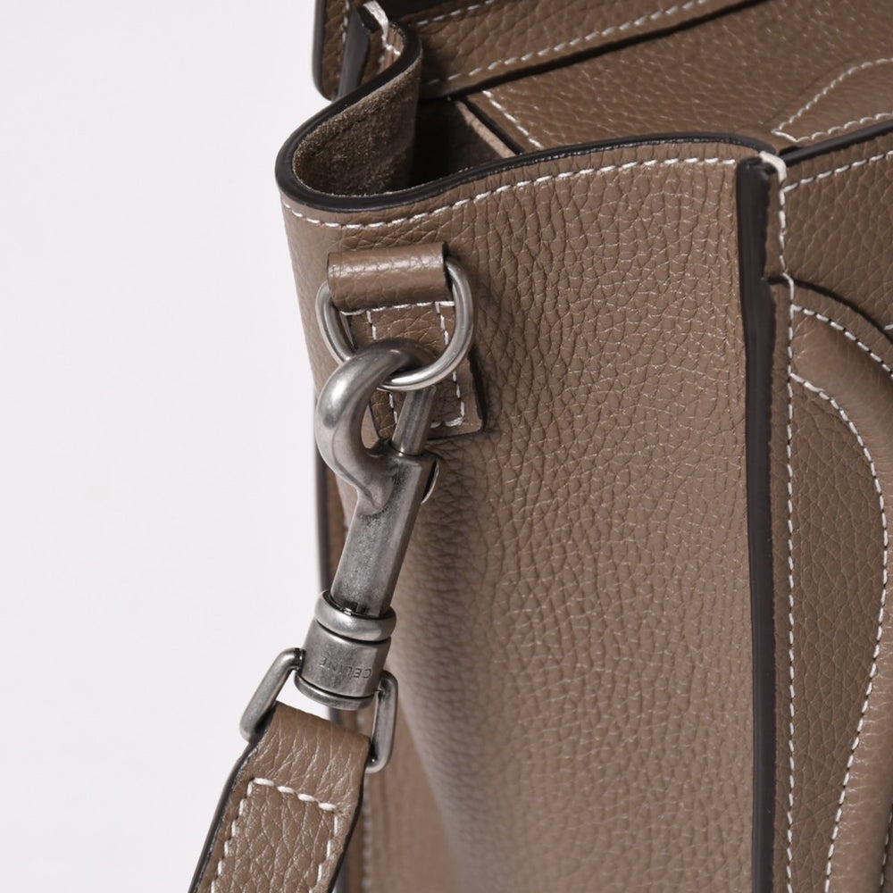 極美品 CELINE セリーヌ ハンドバッグ ショルダーバッグ 2way ラゲージナノショッパー カーフスキン メタルブラック金具 スリ ベージュ 中古 4a002837