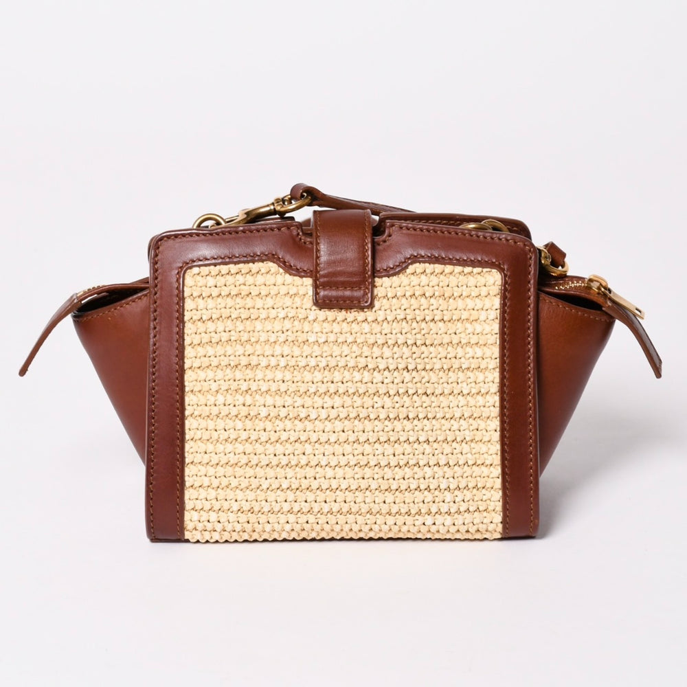 Very Good Condition SAINT LAURENT Toy Downtown YSL Cover 2018SS Japan Limited Model Shoulder Bag Straw Raffia Calf Leather Brown Gold Hardware Used 4a002735