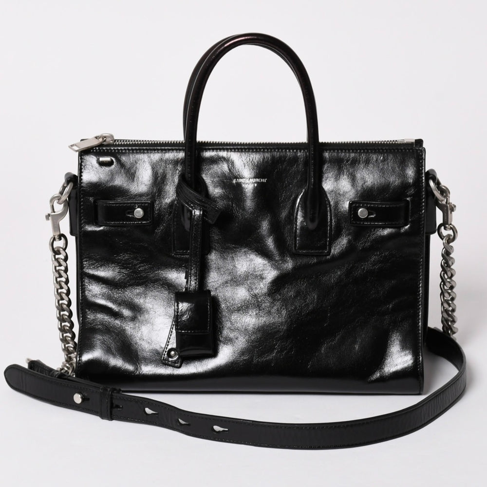 SAINT LAURENT Saint Laurent Sac de Jour Duffle Souple Leather Black Handbag Shoulder Bag 2Way Silver Hardware ARS491715 Good Condition Used 4a002734