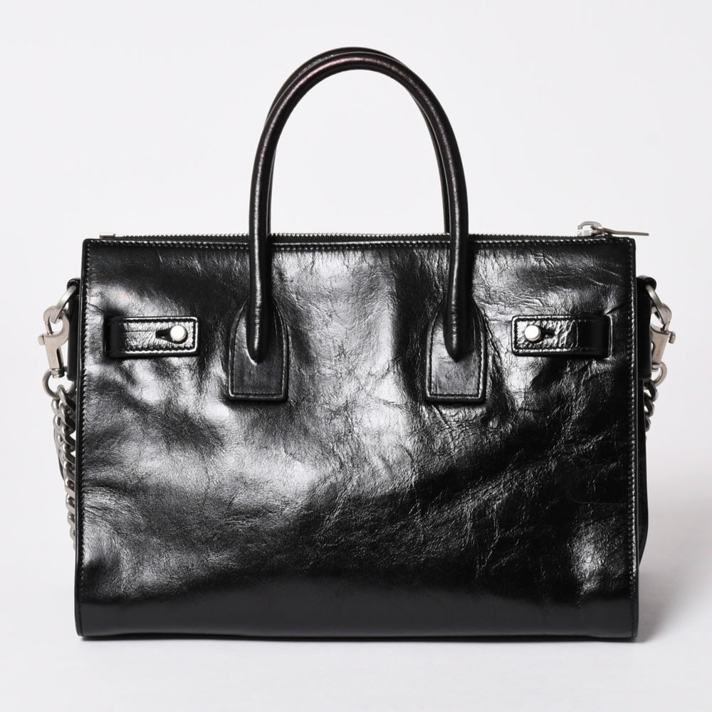 SAINT LAURENT Saint Laurent Sac de Jour Duffle Souple Leather Black Handbag Shoulder Bag 2Way Silver Hardware ARS491715 Good Condition Used 4a002734