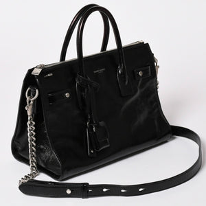 SAINT LAURENT サンローラン サックドジュール ダッフル スープル レザー ブラック ハンドバッグ ショルダーバッグ 2Way シルバー金具 ARS491715 美品 中古 4a002734