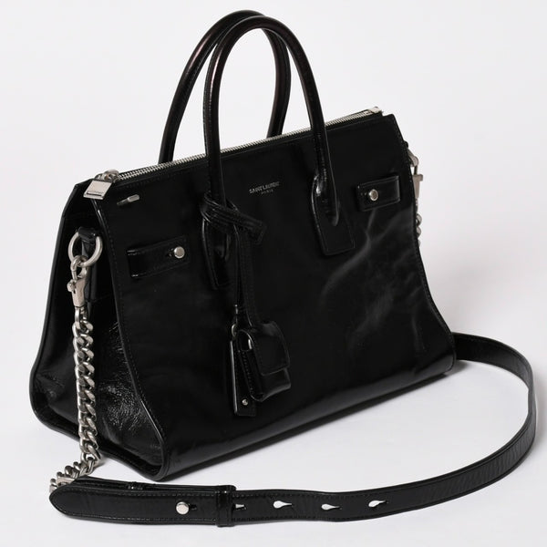 SAINT LAURENT サンローラン サックドジュール ダッフル スープル レザー ブラック ハンドバッグ ショルダーバッグ 2Way シルバー金具 ARS491715 美品 中古 4a002734