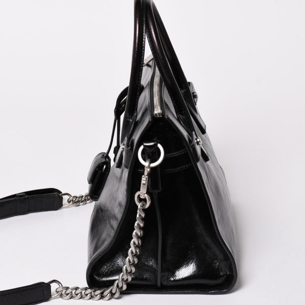 SAINT LAURENT サンローラン サックドジュール ダッフル スープル レザー ブラック ハンドバッグ ショルダーバッグ 2Way シルバー金具 ARS491715 美品 中古 4a002734
