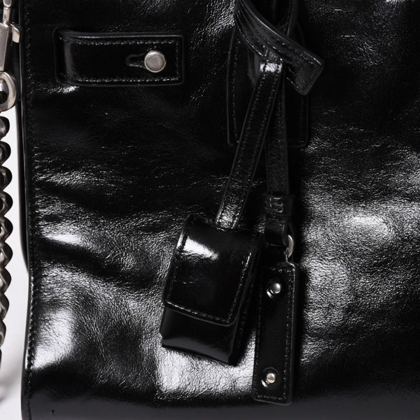 SAINT LAURENT サンローラン サックドジュール ダッフル スープル レザー ブラック ハンドバッグ ショルダーバッグ 2Way シルバー金具 ARS491715 美品 中古 4a002734