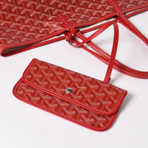 極美品 GOYARD ゴヤール サンルイPM トートバッグ ショルダーバッグ ショルダートート ポーチ付き レザー赤 レッド 中古 4a002741