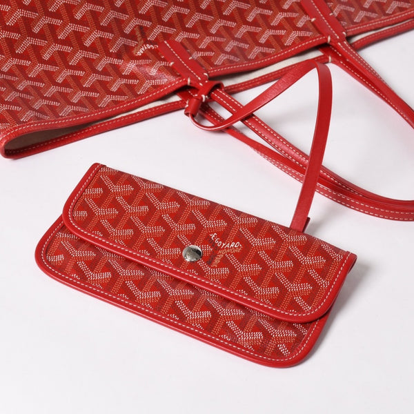 極美品 GOYARD ゴヤール サンルイPM トートバッグ ショルダーバッグ ショルダートート ポーチ付き レザー赤 レッド 中古 4a002741