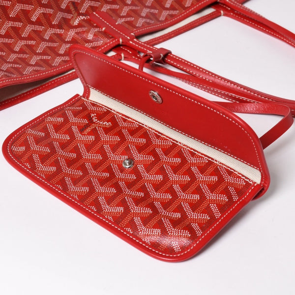 極美品 GOYARD ゴヤール サンルイPM トートバッグ ショルダーバッグ ショルダートート ポーチ付き レザー赤 レッド 中古 4a002741