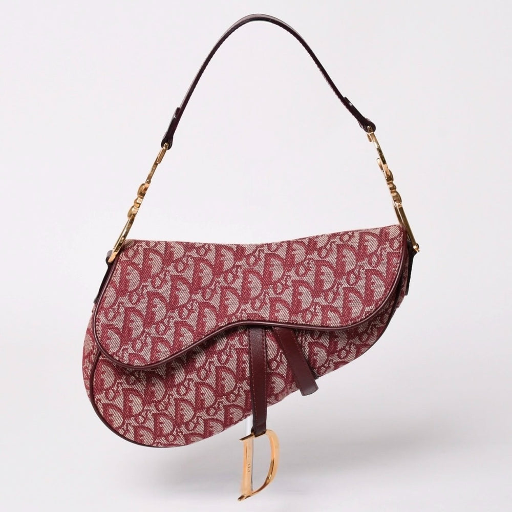 Very Good Condition Christian Dior Saddle Bag Trotter Red All Over Pattern Cotton Canvas Shoulder Bag Used 4a002743