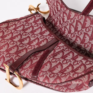 極美品 Christian Dior クリスチャンディオール サドルバッグ トロッター レッド 総柄 コットンキャンバス ショルダーバッグ 中古 4a002743