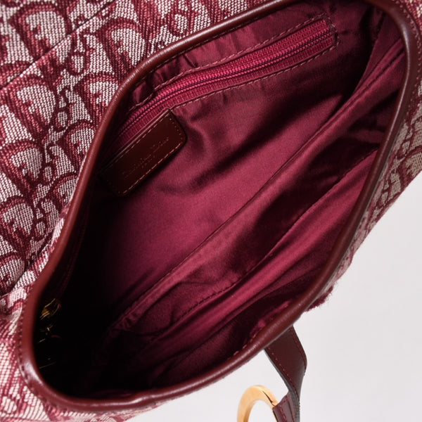 極美品 Christian Dior クリスチャンディオール サドルバッグ トロッター レッド 総柄 コットンキャンバス ショルダーバッグ 中古 4a002743