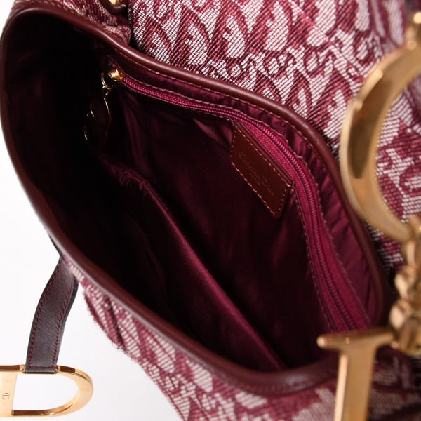 極美品 Christian Dior クリスチャンディオール サドルバッグ トロッター レッド 総柄 コットンキャンバス ショルダーバッグ 中古 4a002743