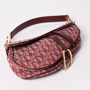 極美品 Christian Dior クリスチャンディオール サドルバッグ トロッター レッド 総柄 コットンキャンバス ショルダーバッグ 中古 4a002743