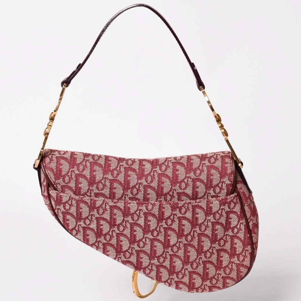 Very Good Condition Christian Dior Saddle Bag Trotter Red All Over Pattern Cotton Canvas Shoulder Bag Used 4a002743
