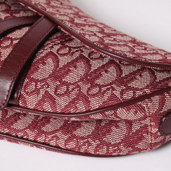 極美品 Christian Dior クリスチャンディオール サドルバッグ トロッター レッド 総柄 コットンキャンバス ショルダーバッグ 中古 4a002743