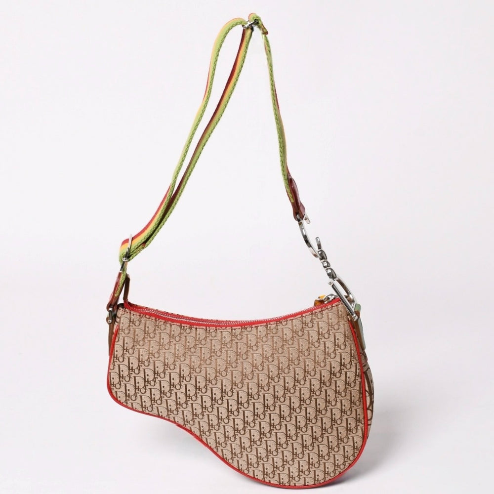 Very Good Condition Christian Dior Rasta Trotter Saddle Bag Galliano Period 2004AW Rasta Color Silver Hardware RU0046 Used 4a002887