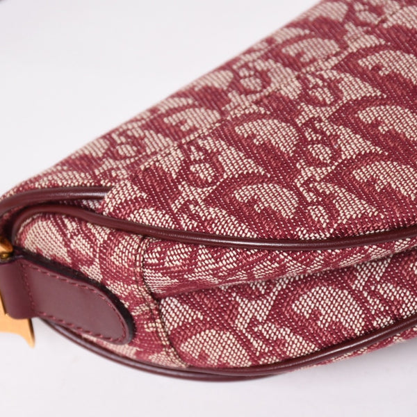 極美品 Christian Dior クリスチャンディオール サドルバッグ トロッター レッド 総柄 コットンキャンバス ショルダーバッグ 中古 4a002743