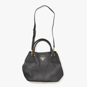 Very good condition PRADA 2WAY bag tote bag shoulder bag leather black gold hardware used 4a003704