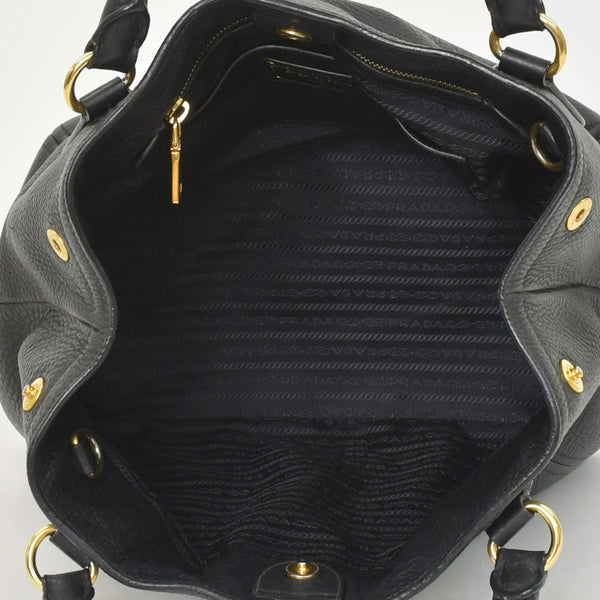 Very good condition PRADA 2WAY bag tote bag shoulder bag leather black gold hardware used 4a003704
