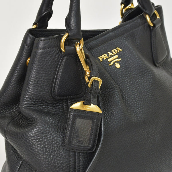 Very good condition PRADA 2WAY bag tote bag shoulder bag leather black gold hardware used 4a003704