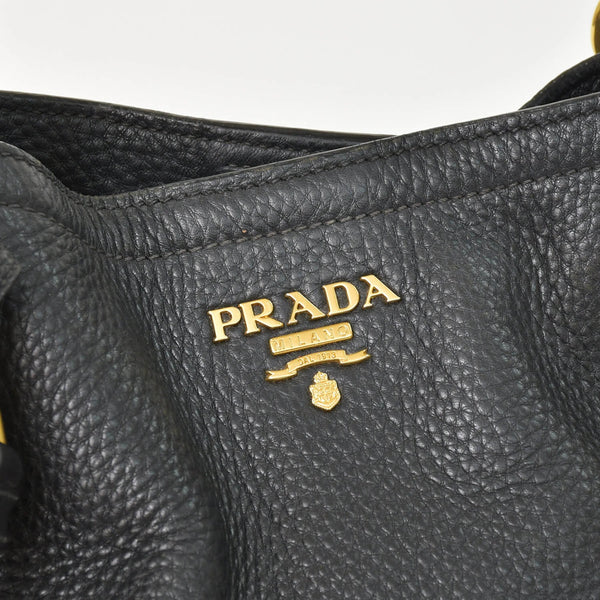 Very good condition PRADA 2WAY bag tote bag shoulder bag leather black gold hardware used 4a003704
