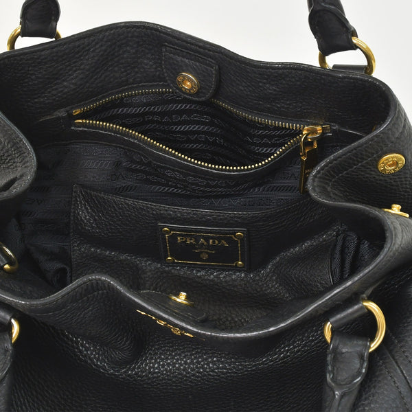Very good condition PRADA 2WAY bag tote bag shoulder bag leather black gold hardware used 4a003704