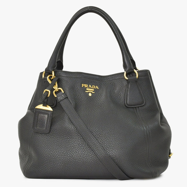 Very good condition PRADA 2WAY bag tote bag shoulder bag leather black gold hardware used 4a003704