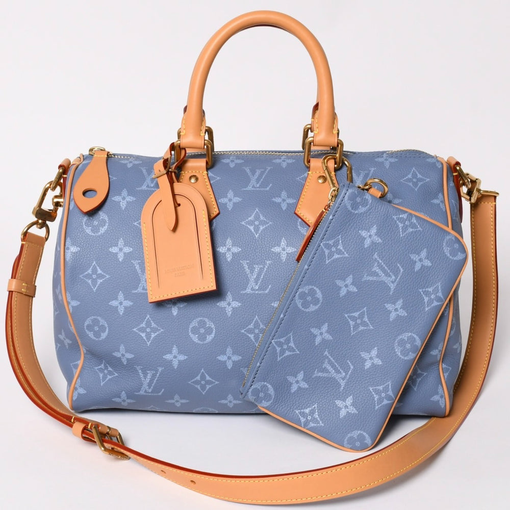 Like new LOUIS VUITTON Speedy P9 Bandouliere 30 Handbag M13904 Monogram Silk Blue Used 4a002751