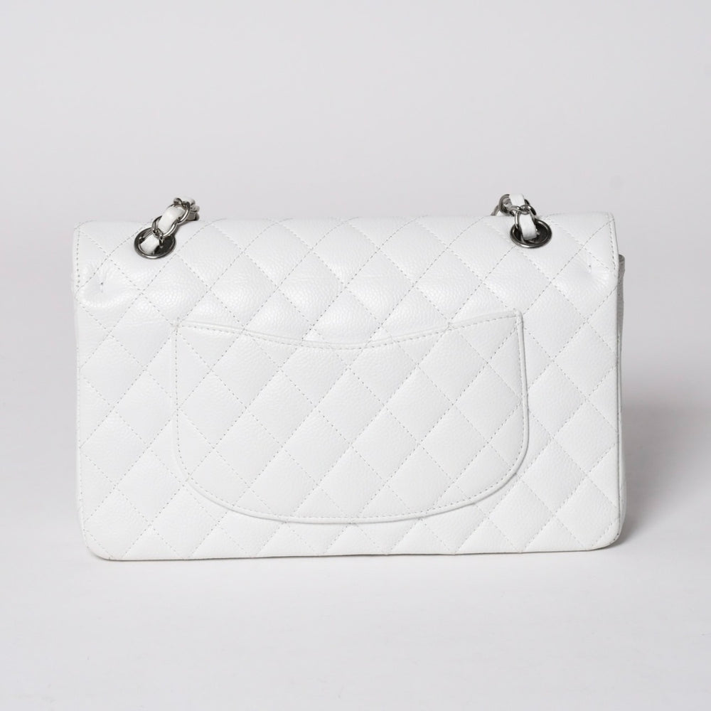 極美品 CHANEL シャネル マトラッセ25 Wフラップ Wチェーンショルダーバッグ 12番台 キャビアスキン ホワイト シルバー金具 中古 4a002758