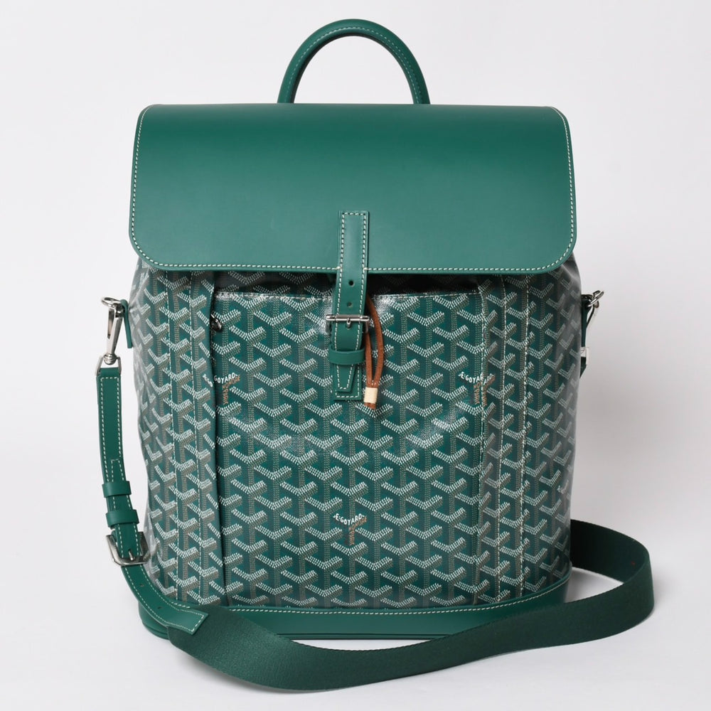 新品同様 GOYARD ゴヤール アルパンMM リュック バックパック キャンバス グリーン シルバー金具 中古 4a002791
