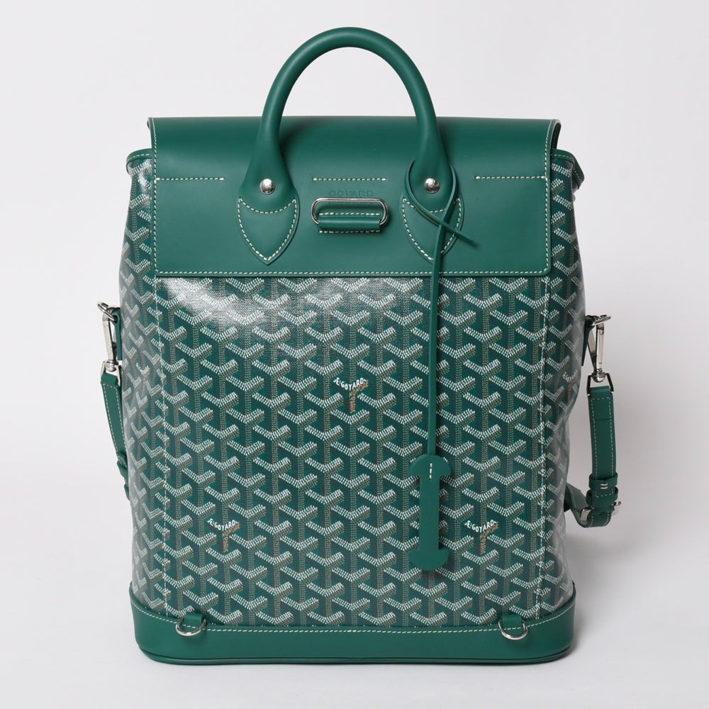 新品同様 GOYARD ゴヤール アルパンMM リュック バックパック キャンバス グリーン シルバー金具 中古 4a002791