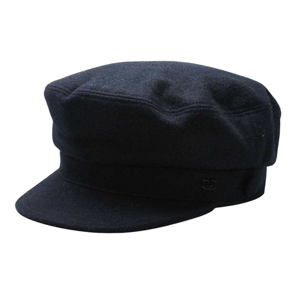 Very Good Condition CHANEL Black Hat Coco Mark LAINE WOOL Wool Size M Used 4a002711