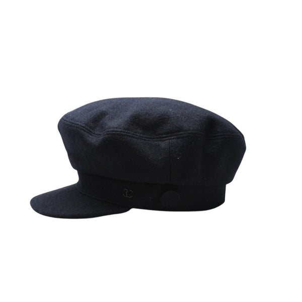 Very Good Condition CHANEL Black Hat Coco Mark LAINE WOOL Wool Size M Used 4a002711