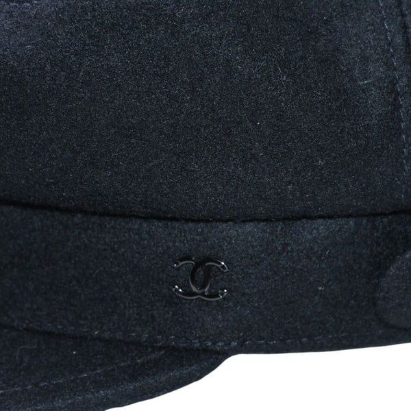 Very Good Condition CHANEL Black Hat Coco Mark LAINE WOOL Wool Size M Used 4a002711