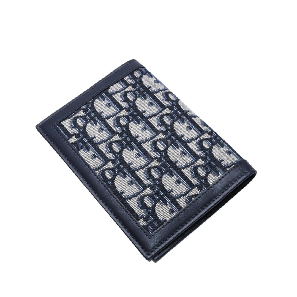 新品未使用 Christian Dior クリスチャンディオール パスポートケース カードケース MA0199 オブリーク ジャガード ネイビー 中古 4a002765