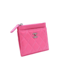 画像をギャラリービューアに読み込む, 新品同様 CHANEL シャネル クラシックジップカードケース 30番台 マトラッセ キャビアスキン ピンク ココマーク CCマーク メタル シルバー 中古 4a002770