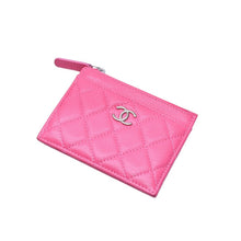 画像をギャラリービューアに読み込む, 新品同様 CHANEL シャネル クラシックジップカードケース 30番台 マトラッセ キャビアスキン ピンク ココマーク CCマーク メタル シルバー 中古 4a002770