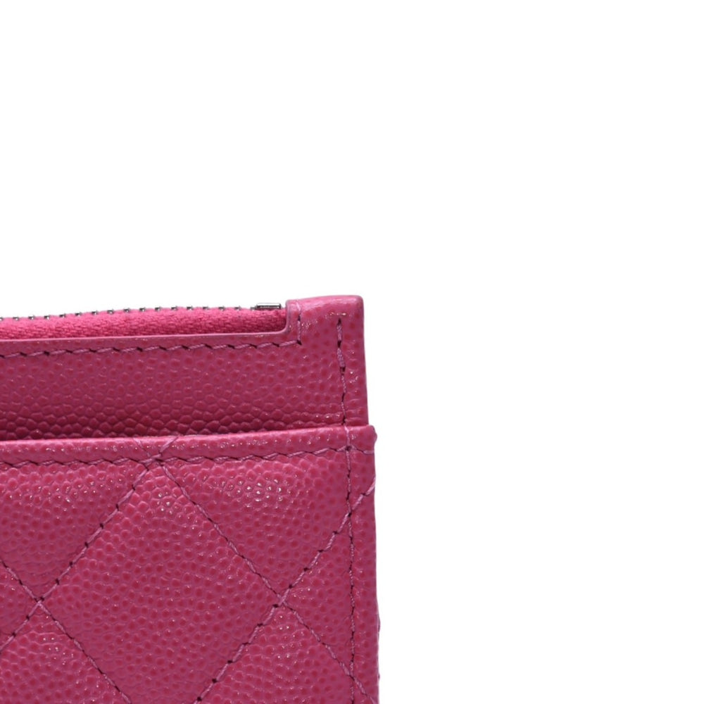 Like new CHANEL Classic Zip Card Case 30s Matelasse Caviar Skin Pink Coco Mark CC Mark Metal Silver Used 4a002770