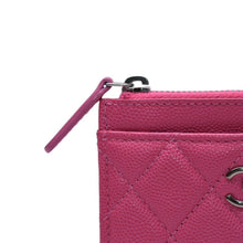 画像をギャラリービューアに読み込む, 新品同様 CHANEL シャネル クラシックジップカードケース 30番台 マトラッセ キャビアスキン ピンク ココマーク CCマーク メタル シルバー 中古 4a002770